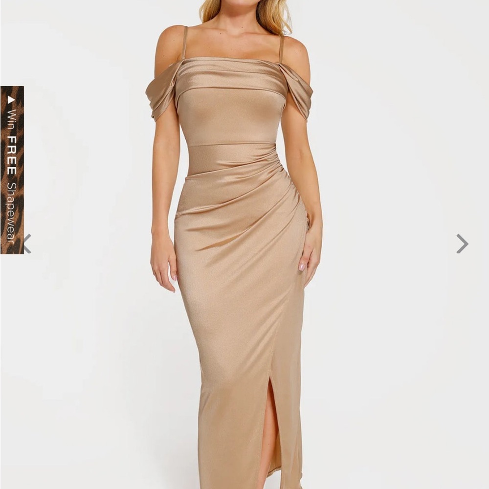 Popilush Champagne Ruched Bodycon Dress